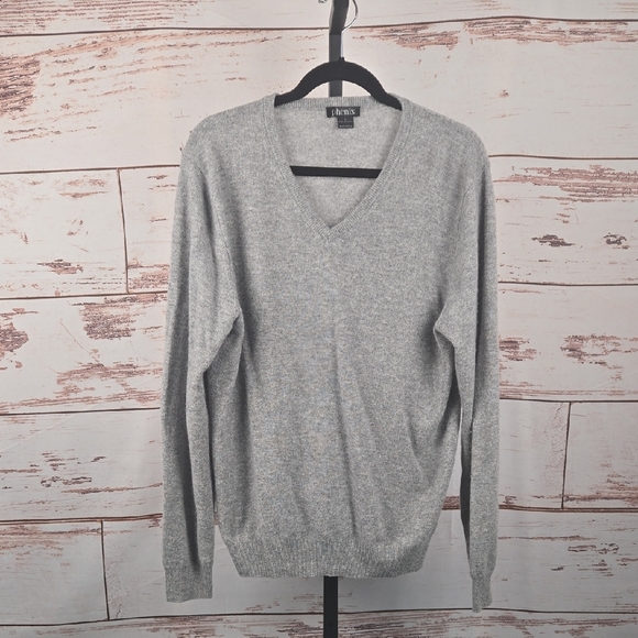 Phenix 100% Cashmere V-Neck Sweater Grey Size Large - Picture 1 of 3
